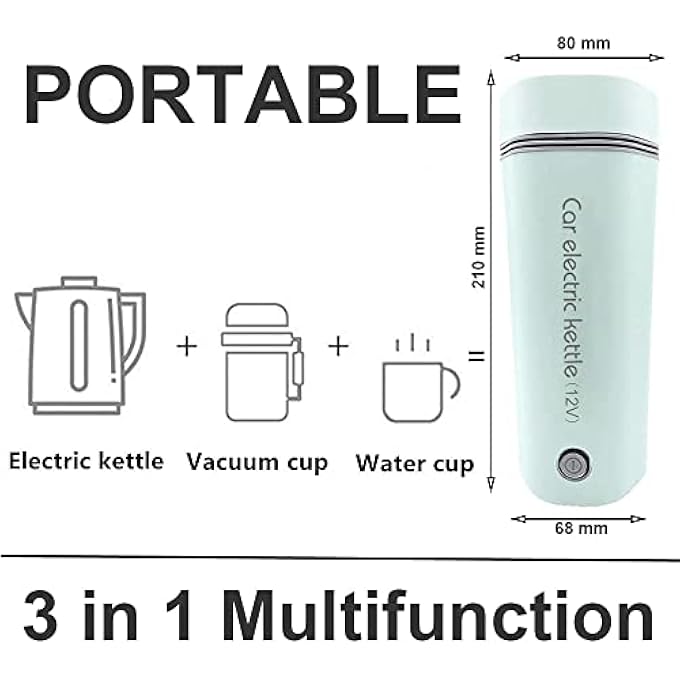 MAKINGTEC Car Portable Travel Electric Cup 12V7A 80W 350Ml Heating Capacity Electric Tea Coffee Kettle For 12V Car 450Ml 304 Stainless Steel Liner Heating Temperature Up To 100C AutoShutOff Green - Image 2