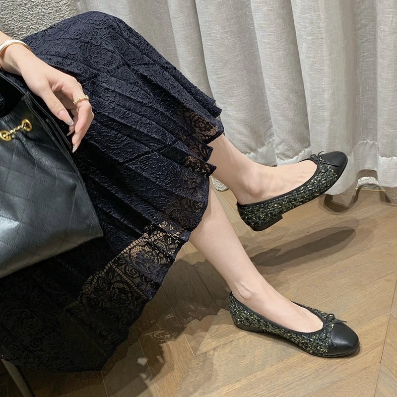 Sheepskin Version ~ Grape Mom'S Same Style Work Clothing Sweet Girl Splicing Small Round Toe Bow Low Heel Small Fragrant Flats - Image 4