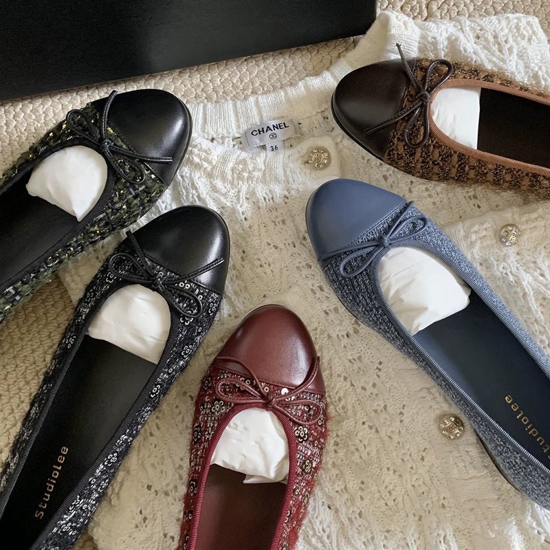 Sheepskin Version ~ Grape Mom'S Same Style Work Clothing Sweet Girl Splicing Small Round Toe Bow Low Heel Small Fragrant Flats - Image 2