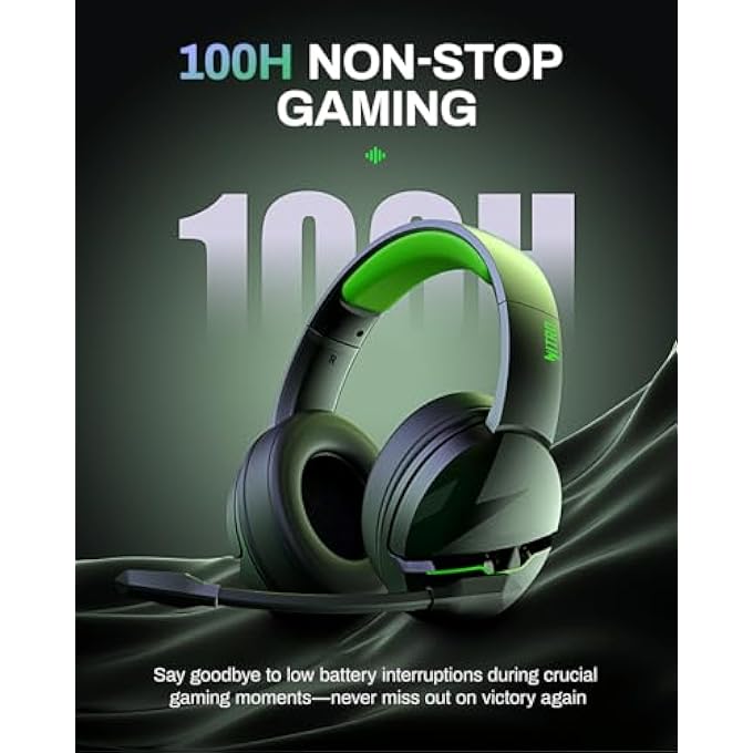 Nitro WIRELESS GAMING HEADSET, PS5 HEADSET WITH 2.4GHZ FOR PS5, PS4, PC, SWITCH, BLUETOOTH 5.3 + 100HRS GAMING HEADPHONES WITH NOISE CANCELING MIC FOR LAPTOP, MOBILE, MAC, 50MM DRIVERS (GREEN) - Image 2