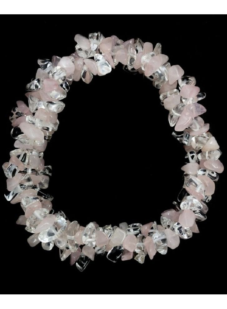 Rose Quartz & Clear Quartz - Chunky Elasticated Bracelet - Image 1