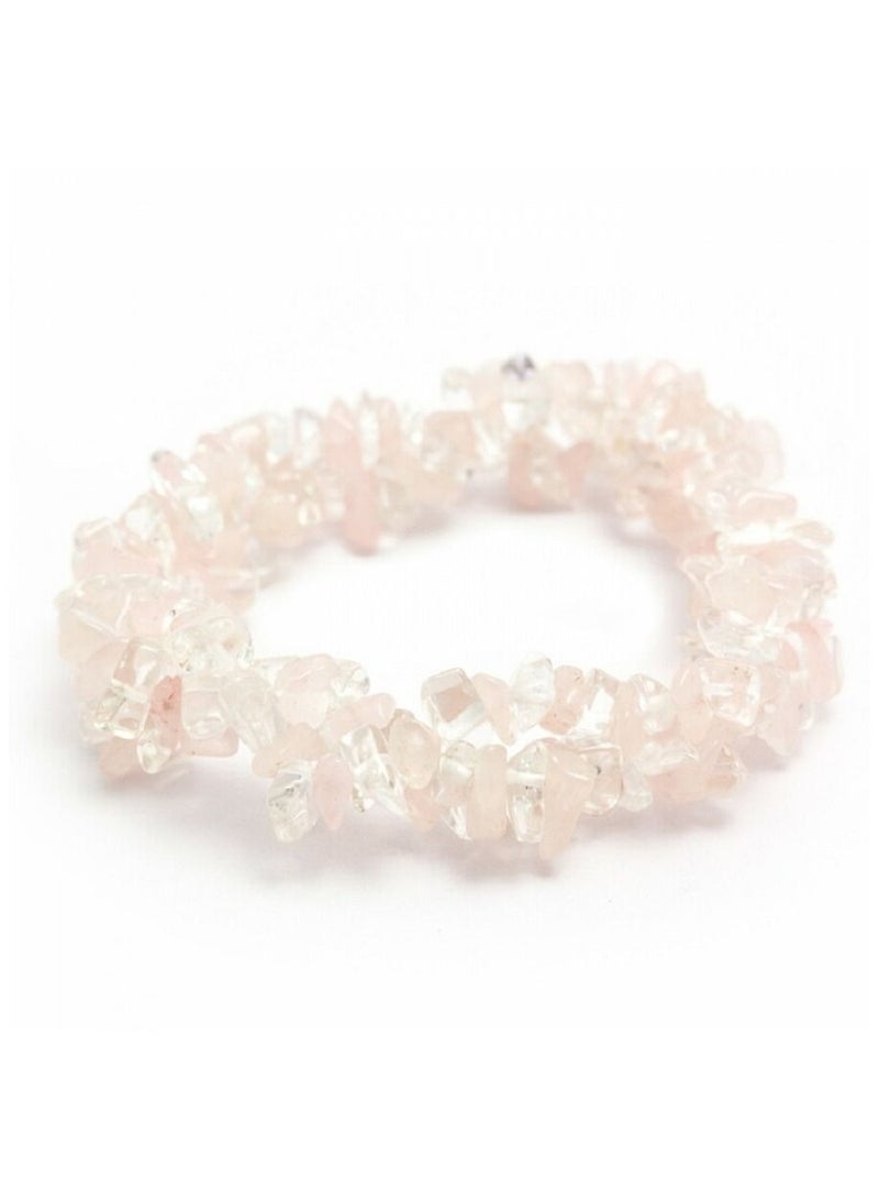 Rose Quartz & Clear Quartz - Chunky Elasticated Bracelet - Image 2