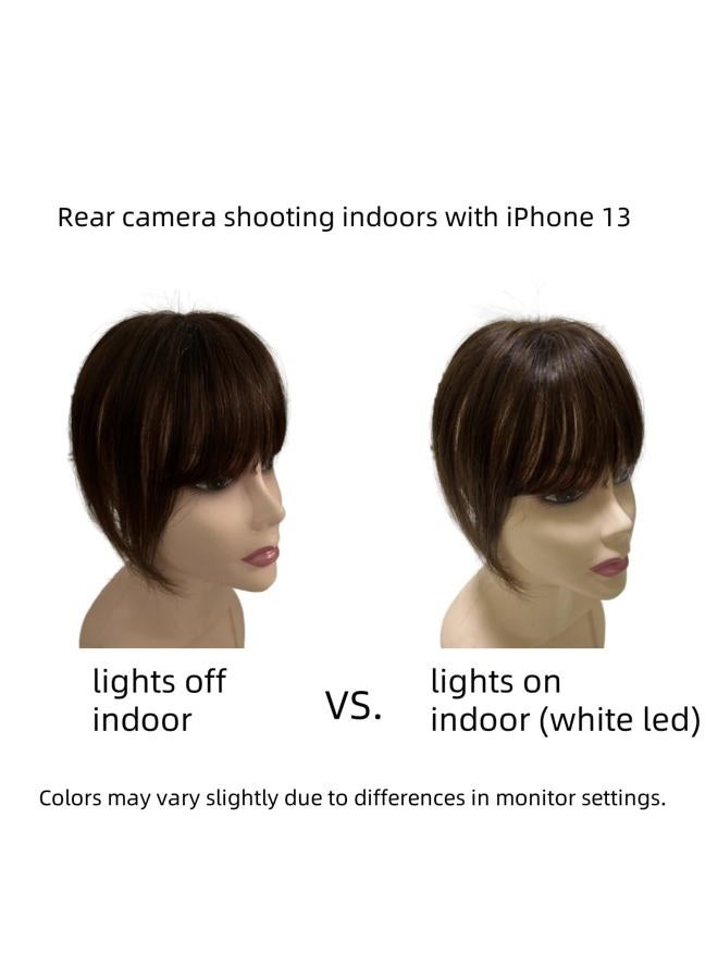 ANEMONE 100% Human Hair Toppers Clip in Hairpieces with 3D Air Bangs Hair for Women Straight Hair Bangs Toupee Mid Part Wiglets for Mild Hair Loss (Dark Brown) - Image 2