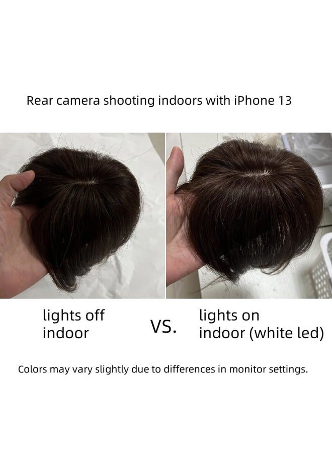 ANEMONE 100% Human Hair Toppers Clip in Hairpieces with 3D Air Bangs Hair for Women Straight Hair Bangs Toupee Mid Part Wiglets for Mild Hair Loss (Dark Brown) - Image 4