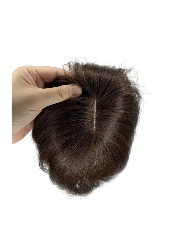 ANEMONE 100% Human Hair Toppers Clip in Hairpieces with 3D Air Bangs Hair for Women Straight Hair Bangs Toupee Mid Part Wiglets for Mild Hair Loss (Dark Brown) - Image 1
