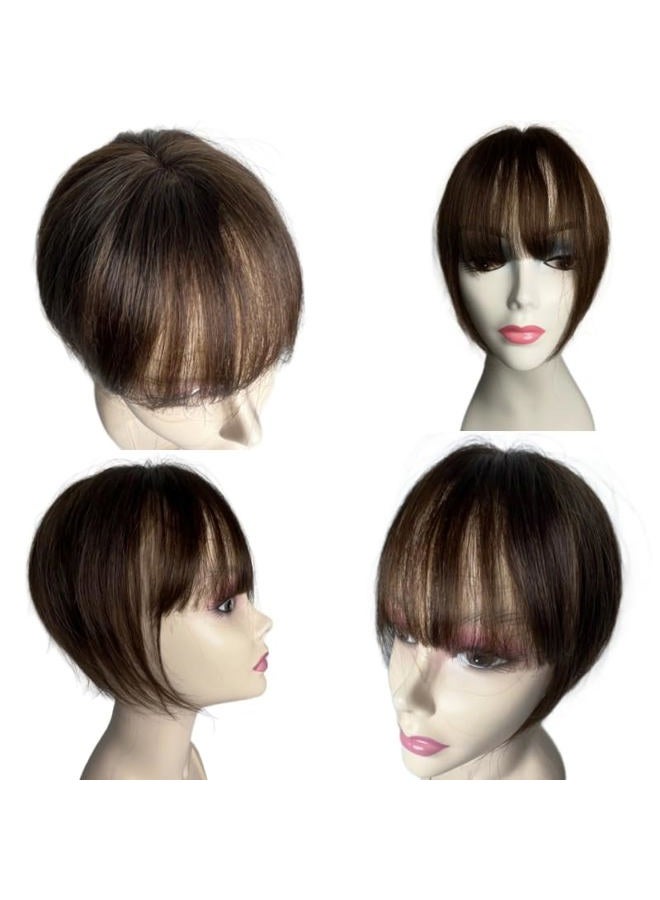 ANEMONE 100% Human Hair Toppers Clip in Hairpieces with 3D Air Bangs Hair for Women Straight Hair Bangs Toupee Mid Part Wiglets for Mild Hair Loss (Dark Brown) - Image 5