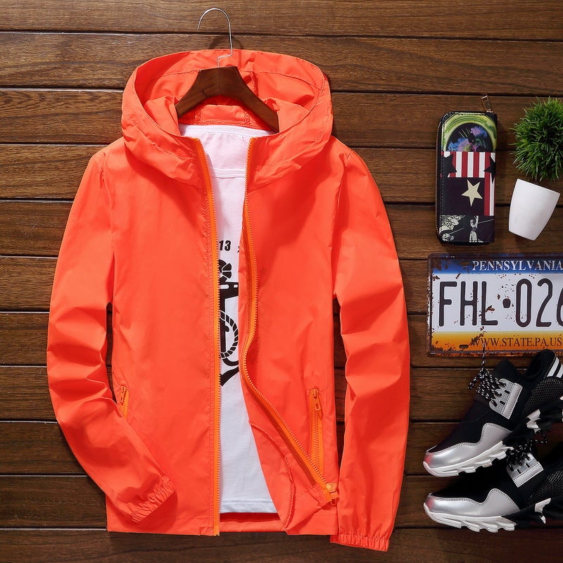 Generic Summer Casual Jacket Mens Oversize Lightweight Couple Windbreaker 613 Orange 