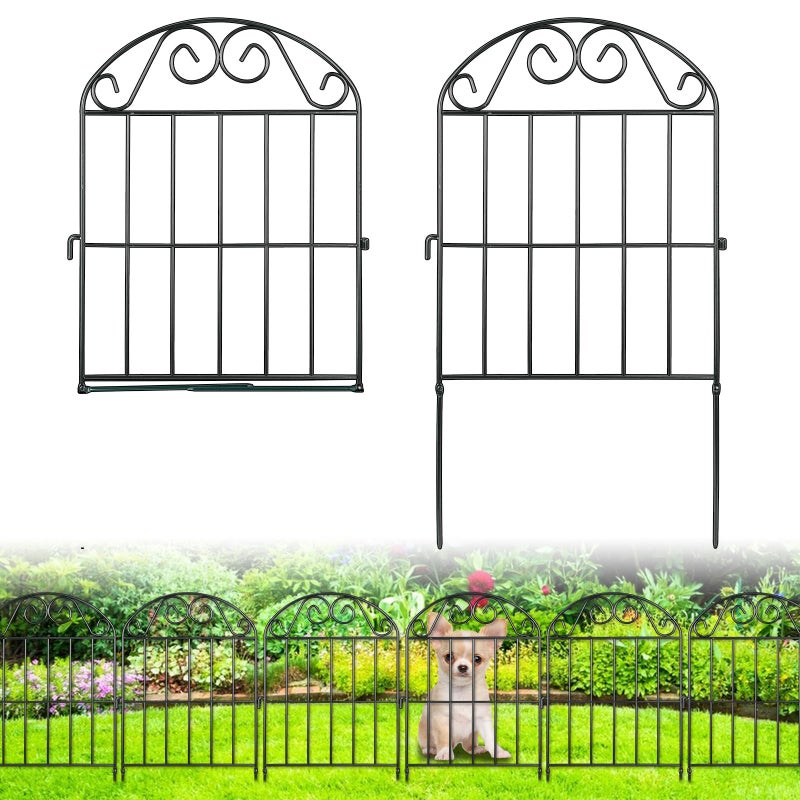 ADAVIN 24 Panels Collapsible Garden Fence Animal Barrier,24 Ft(L) x 24 in(H) Black Rustproof Metal Wire Panel Border for Dogs Rabbits, Flower Edging for Landscape Patio Yard Outdoor Decor, Arched - Image 1