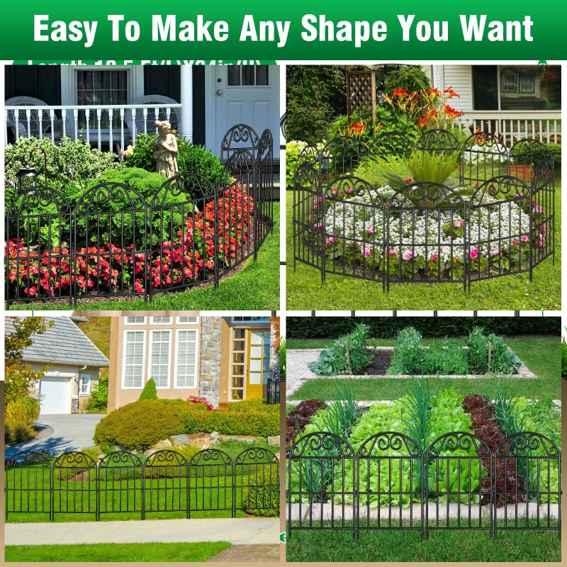 ADAVIN 24 Panels Collapsible Garden Fence Animal Barrier,24 Ft(L) x 24 in(H) Black Rustproof Metal Wire Panel Border for Dogs Rabbits, Flower Edging for Landscape Patio Yard Outdoor Decor, Arched - Image 5