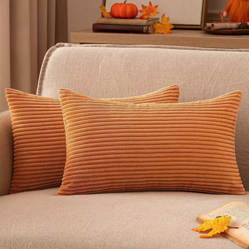 EMEMA Corduroy Cushion Cover Decorative Cushion Cover Sofa Cushion 30 x 50 cm Corduroy Cushion Cover Decorative Soft Decorative Cushion Covers Cushion for Sofa Armchair Home Bedroom Burnt Orange - Image 1