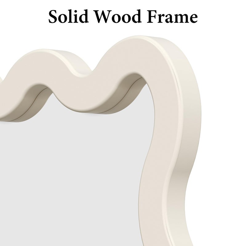 Pocetry 22"x30" White Wavy Wall Mirror for Vanity, Cream Solid Wood Irregular Mirror for Bedroom, Cute Squiggle Mirror for Aesthetic Decor, Small Asymmetrical Curvy Frame - Image 3