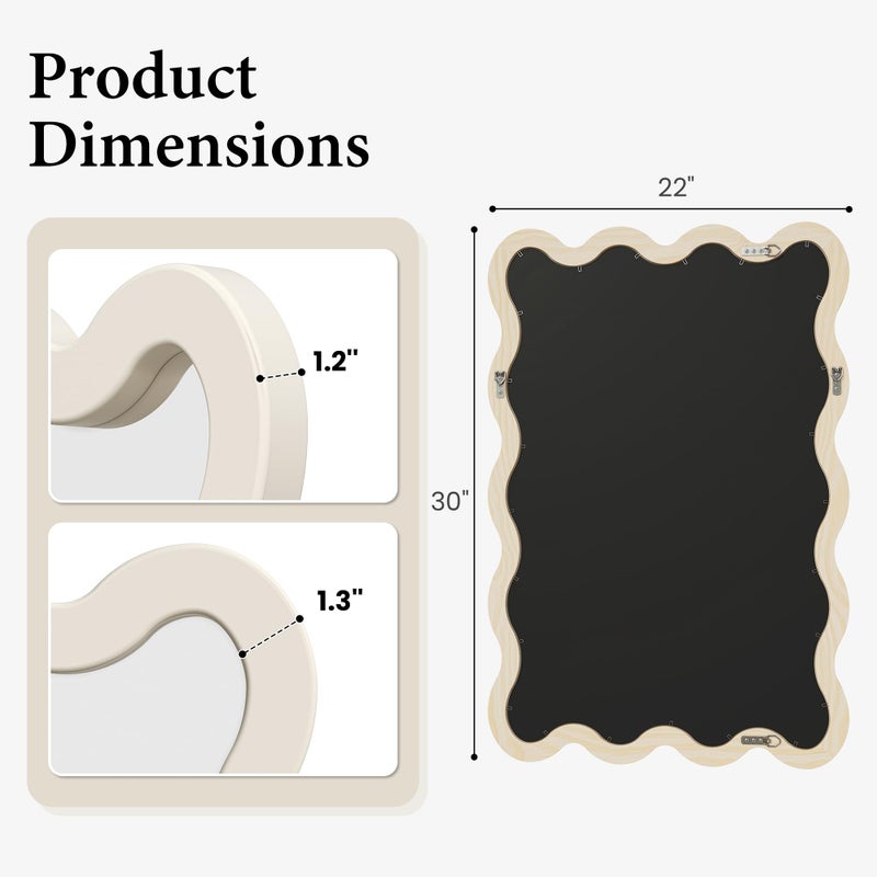 Pocetry 22"x30" White Wavy Wall Mirror for Vanity, Cream Solid Wood Irregular Mirror for Bedroom, Cute Squiggle Mirror for Aesthetic Decor, Small Asymmetrical Curvy Frame - Image 5