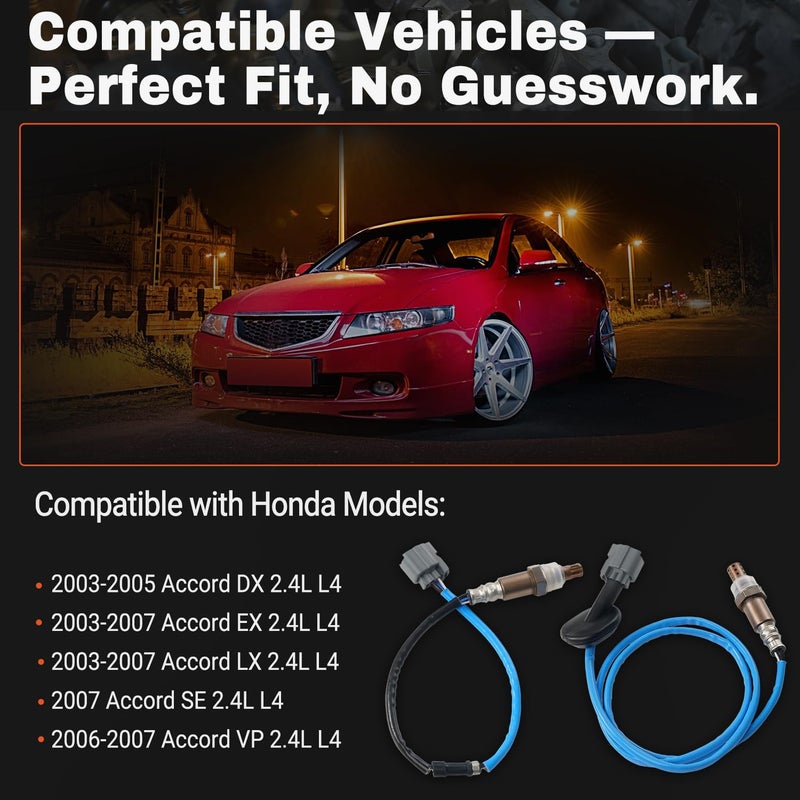 BELKEBIR 2 PCS Oxygen Sensor Upstream Downstream O2 Sensor Compatible with 2003-2007 Honda Accord EX LX, 2003-2005 Accord DX, 2007 Accord SE, 2006-2007 Accord VP 2.4L L4 Replace 234-4797 234-9040 13704 2344363 - Image 4