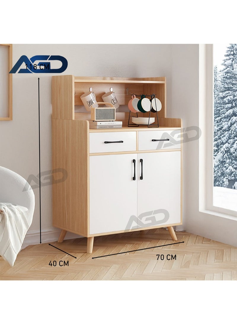 AGD Coffee Corner Cabinet, Kitchen Sideboard with 2 Doors and 2 Drawers, Suitable for Kitchen, Living Room, Dining Room 70*40*118cm  - Image 2