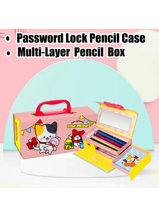 فنبلاست صندوق أقلام فن بلاست للبنات - حقيبة أقلام بقفل كلمة مرور، صندوق أقلام متعدد الطبقات للفتيات في المدرسة، صندوق هندسي، حقيبة منظم قرطاسية للأطفال، هدية إرجاع للأطفال - عشوائي - Image 4