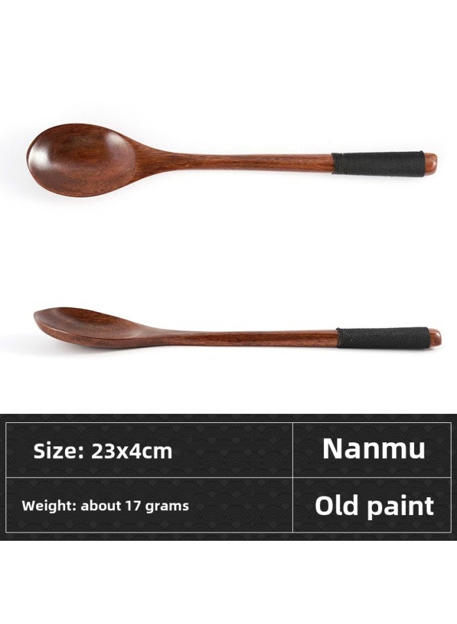 Factory Wholesale Wooden Nanmu Spoon Wrapped Wooden Spoon Fork Portable Honey Spoon Spot Supply Lotus Wood Can Be Engraved L-Color:23x 4 Old Paint Semi-round Handle Black Line  - Image 1