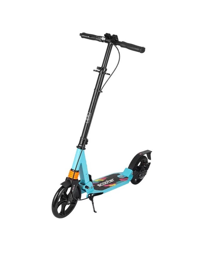 Generic Foldable Kick Scooter with Foot Pedal - Height-Adjustable for Teens & Adults, Commuter Adult Scooters with Hand Brake & Disc Brakes, Shock Absorption, 200MM PU Wheels - Supports 100KG（YS-CT888-Blue）  - Image 1