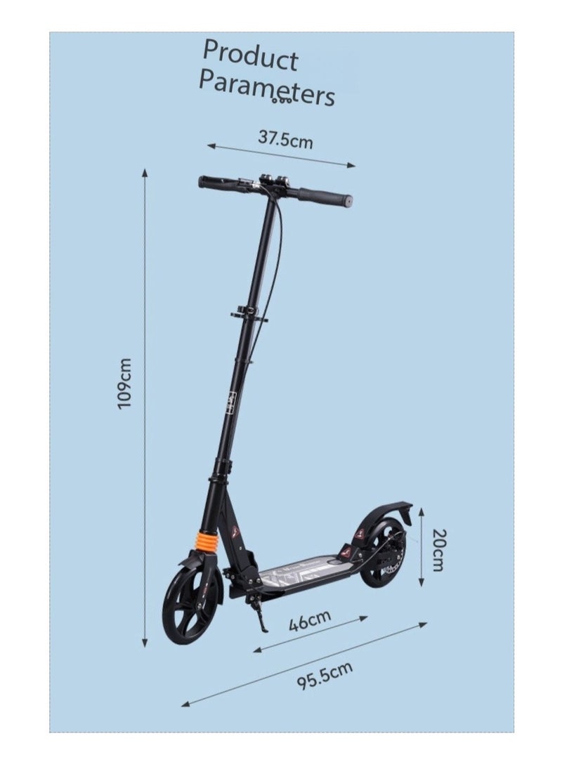 Generic Foldable Kick Scooter with Foot Pedal - Height-Adjustable for Teens & Adults, Commuter Adult Scooters with Hand Brake & Disc Brakes, Shock Absorption, 200MM PU Wheels - Supports 100KG（YS-CT888-Blue）  - Image 2