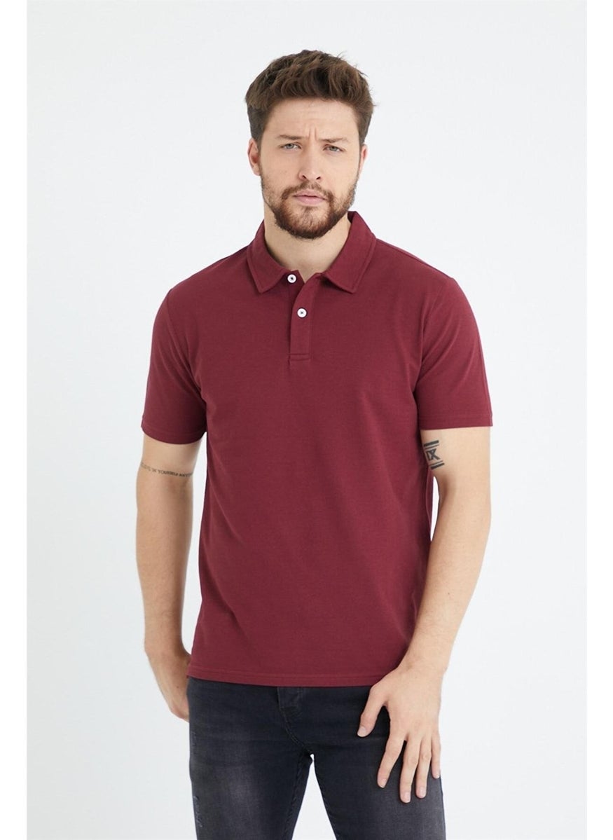 Odelon - Men's Basic Polo Neck T-Shirt (Regular Fit) Claret Red - Image 1