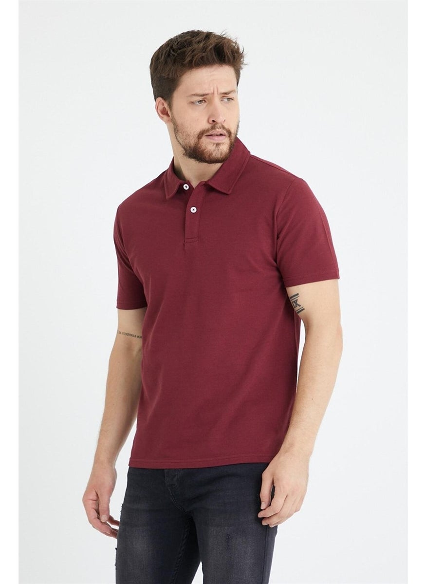 Odelon - Men's Basic Polo Neck T-Shirt (Regular Fit) Claret Red - Image 1