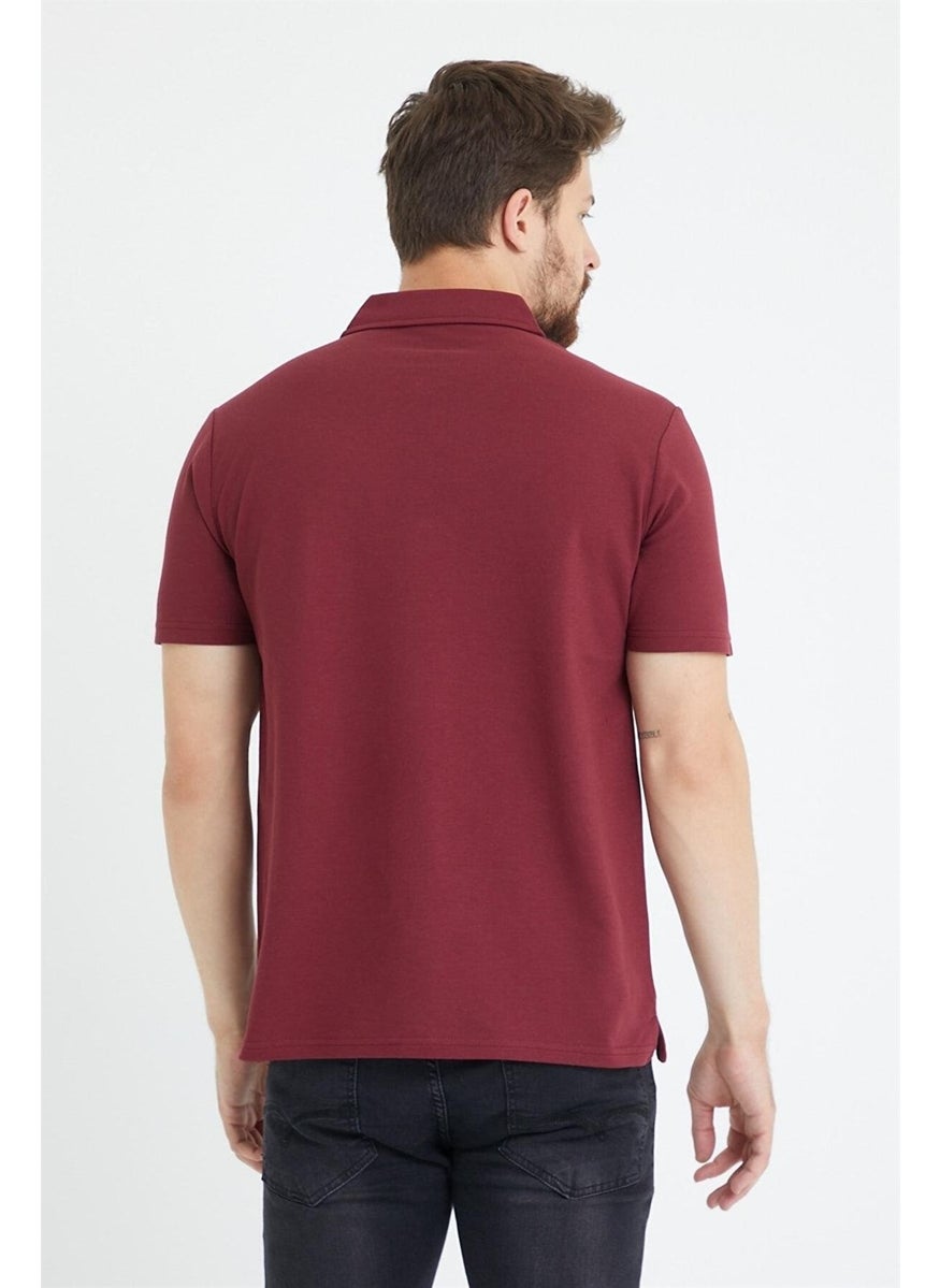Odelon - Men's Basic Polo Neck T-Shirt (Regular Fit) Claret Red - Image 1