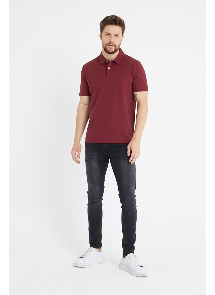 Odelon - Men's Basic Polo Neck T-Shirt (Regular Fit) Claret Red - Image 1