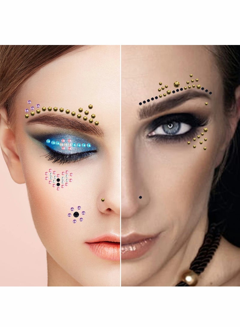 جواهر الوجه بندي دوتس - كريستالات لاصقة للنساء، مثالية للمكياج، الحفلات والمهرجانات، 4 أوراق من الكريستالات الملونة واللؤلؤ - Image 5