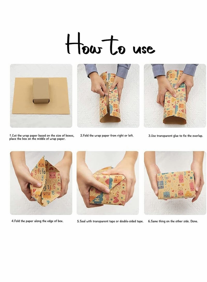 SYOSI Birthday Gift Wrapping Paper, 12 Sheets Folded Gift Wrapping Paper with Jute Strings, Stickers and Double-Sided Tape, Brown Premium Recyclable Gift Wrap for Birthday Occasions (50 x 70cm) - Image 3