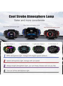 Sthxyfaith HUD Heads Up Display for Car, OBD Multi-Data Monitor Digital Speedometer Headsup Display, Overspeed Prompt RPM Water Temperature Turbo Pressure Smart Gauge for Most Vehicles After 2008  - Image 4