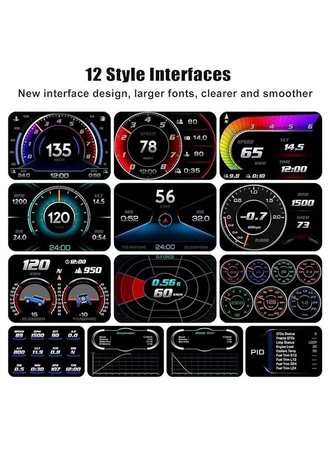 Sthxyfaith - HUD Heads Up Display for Car, OBD Multi-Data Monitor Digital Speedometer Headsup Display, Overspeed Prompt RPM Water Temperature Turbo Pressure Smart Gauge for Most Vehicles After 2008 - Image 1