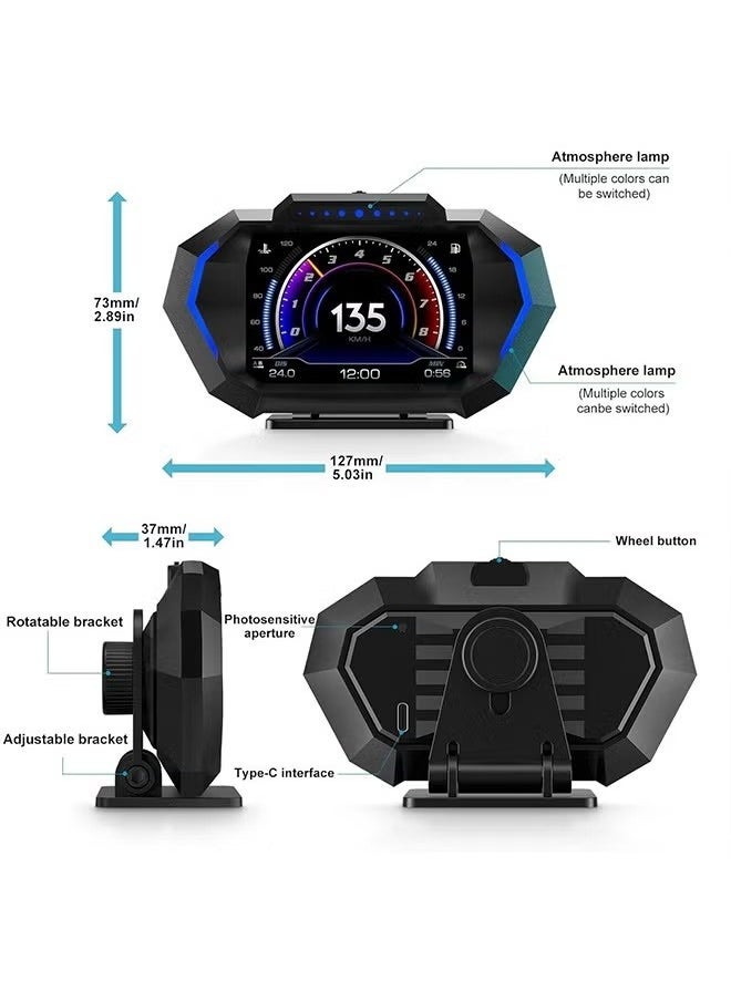 Sthxyfaith - HUD Heads Up Display for Car, OBD Multi-Data Monitor Digital Speedometer Headsup Display, Overspeed Prompt RPM Water Temperature Turbo Pressure Smart Gauge for Most Vehicles After 2008 - Image 1