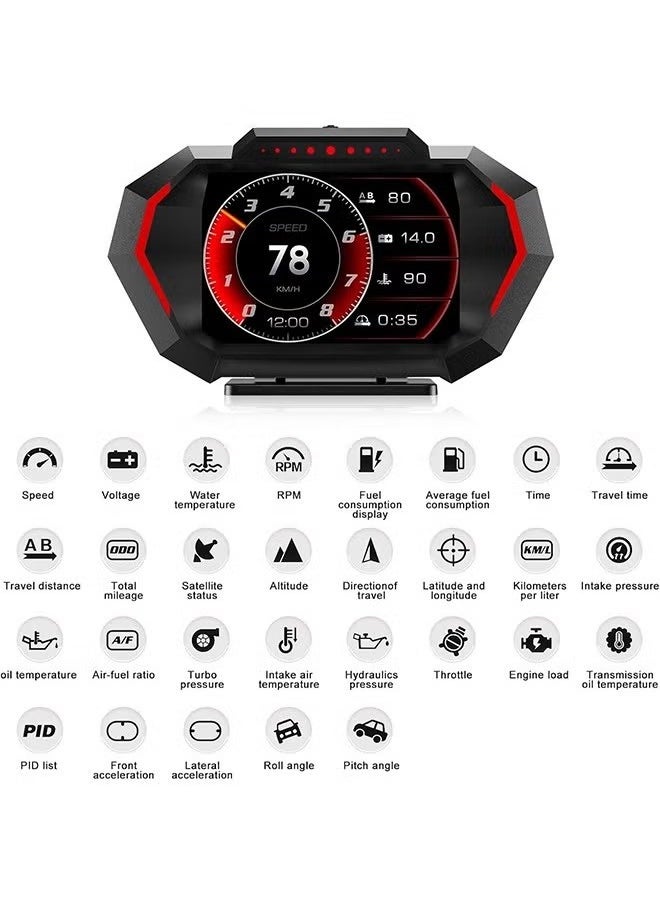 Sthxyfaith - HUD Heads Up Display for Car, OBD Multi-Data Monitor Digital Speedometer Headsup Display, Overspeed Prompt RPM Water Temperature Turbo Pressure Smart Gauge for Most Vehicles After 2008 - Image 1