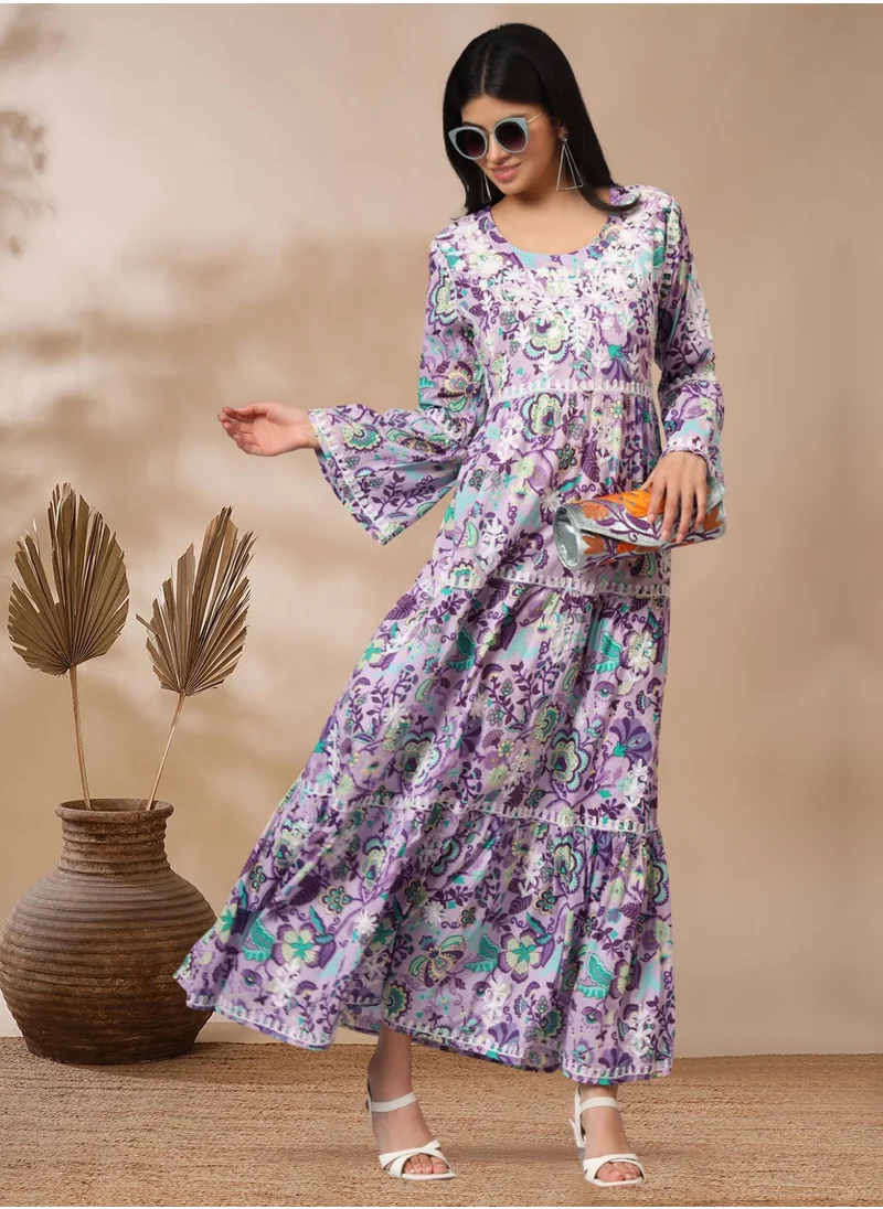 Alaya Hand Embroidered Chikankari A-Line Gathering Pattern Mulmul Cotton Jalabiya-AL3673
