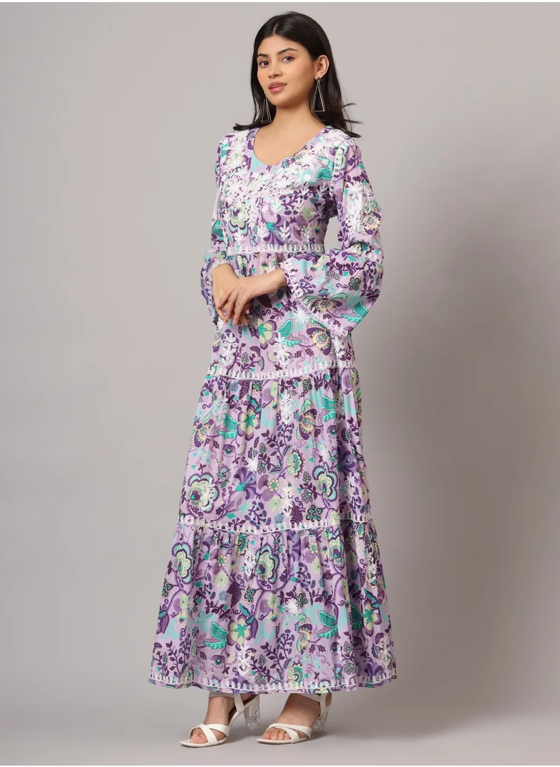 Alaya Hand Embroidered Chikankari A-Line Gathering Pattern Mulmul Cotton Jalabiya-AL3673