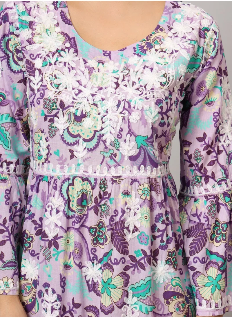 Alaya Hand Embroidered Chikankari A-Line Gathering Pattern Mulmul Cotton Jalabiya-AL3673