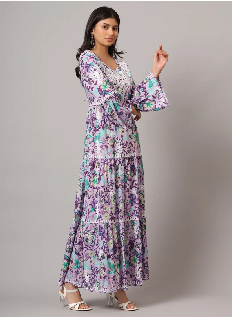 Alaya Hand Embroidered Chikankari A-Line Gathering Pattern Mulmul Cotton Jalabiya-AL3673