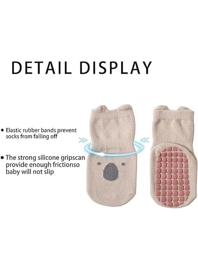 Toddler Non Slip Socks Girl Boy Cute Baby Socks with Grips Crew Socks 5 Pairs for 1 to 3 Year Old - Image 4