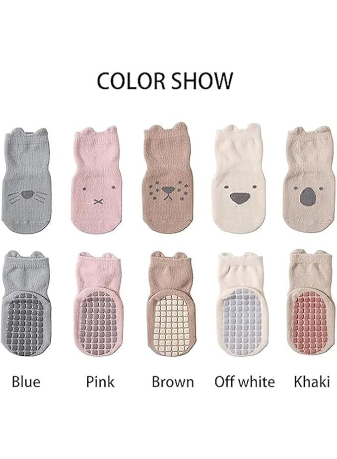 Toddler Non Slip Socks Girl Boy Cute Baby Socks with Grips Crew Socks 5 Pairs for 1 to 3 Year Old - Image 5