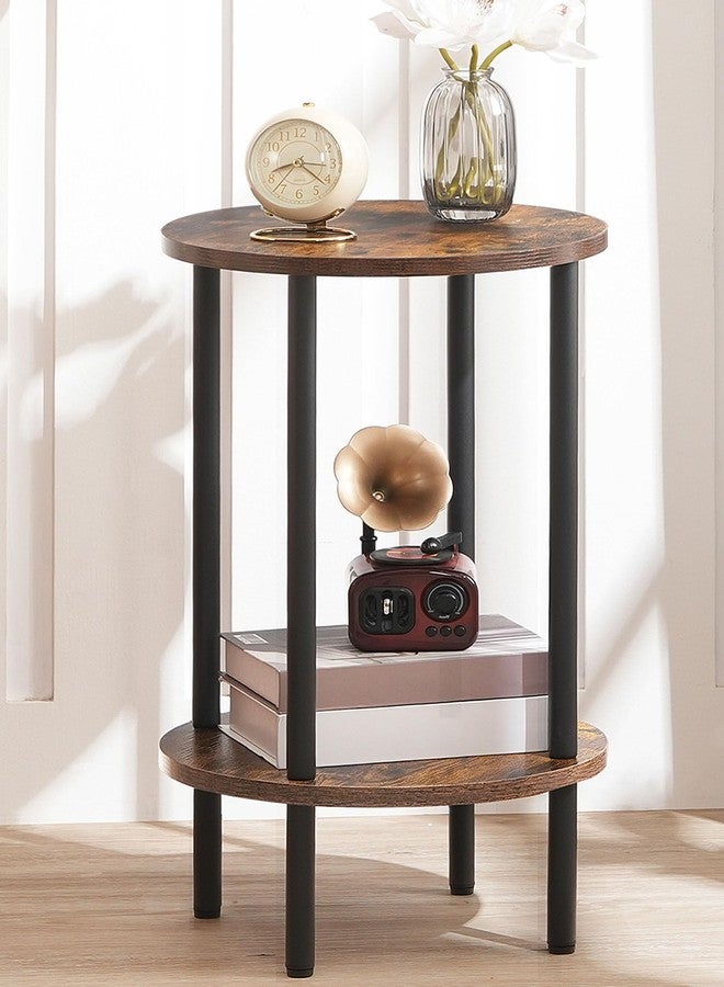 CHOEZON Round Side Table, 2-Tier End Table, Small Round Nightstand with Sturdy Metal Tube, Industrial Circular Coffee Table, for Living Room, Bedroom, Rustic Brown and Black TBZ01BF - Image 1