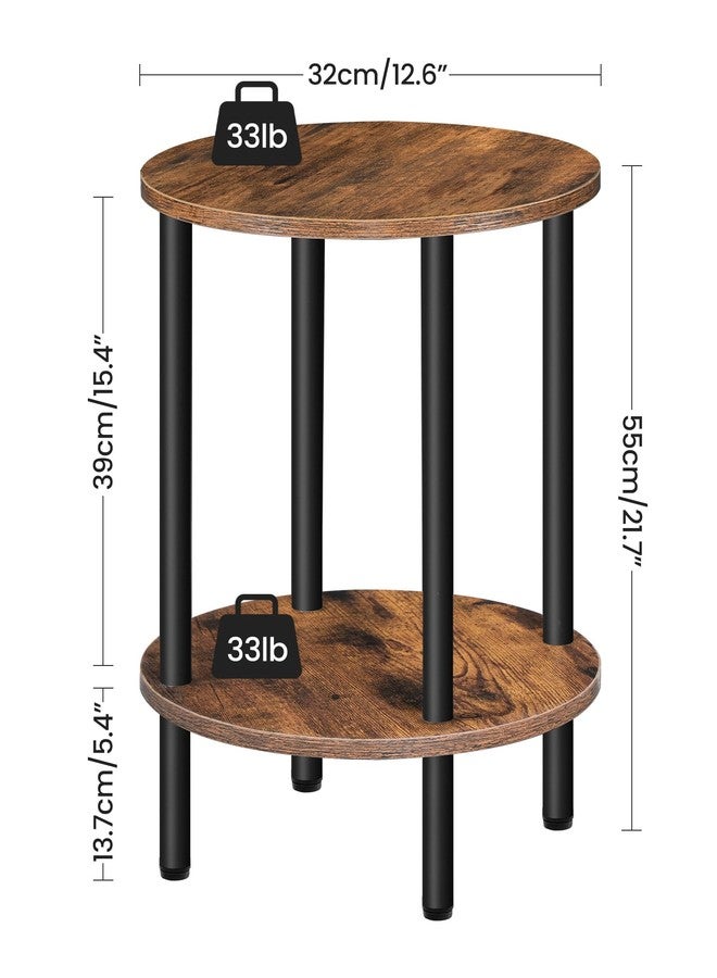CHOEZON Round Side Table, 2-Tier End Table, Small Round Nightstand with Sturdy Metal Tube, Industrial Circular Coffee Table, for Living Room, Bedroom, Rustic Brown and Black TBZ01BF - Image 2