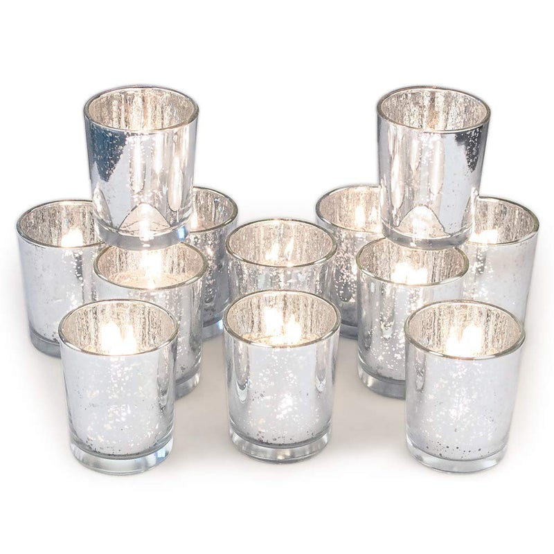 Volens Silver Votive Candle Holders Mercury Glass Tealight Candle Holder Set of 12 for Wedding Decor and Home Decor