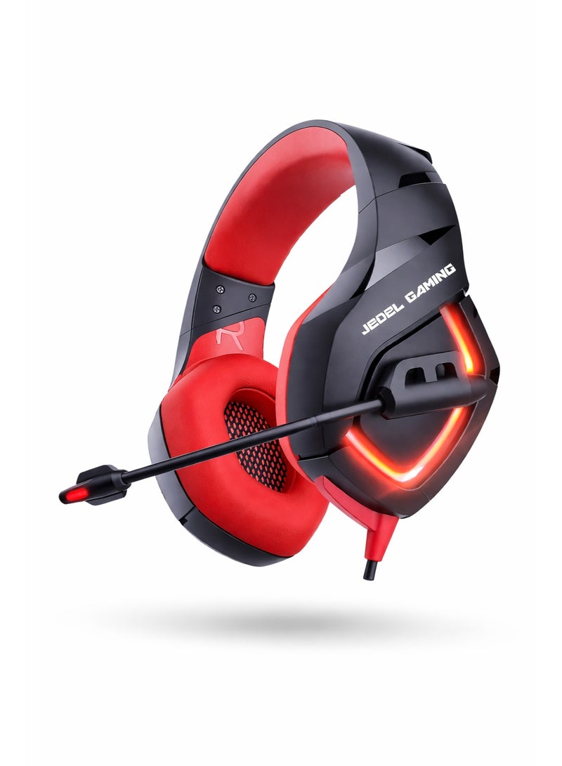 جي ديل سماعة رأس للألعاب JEDEL GH571 سلكية تغطي الأذن مع إضاءة RGB، لون أسود - Image 1