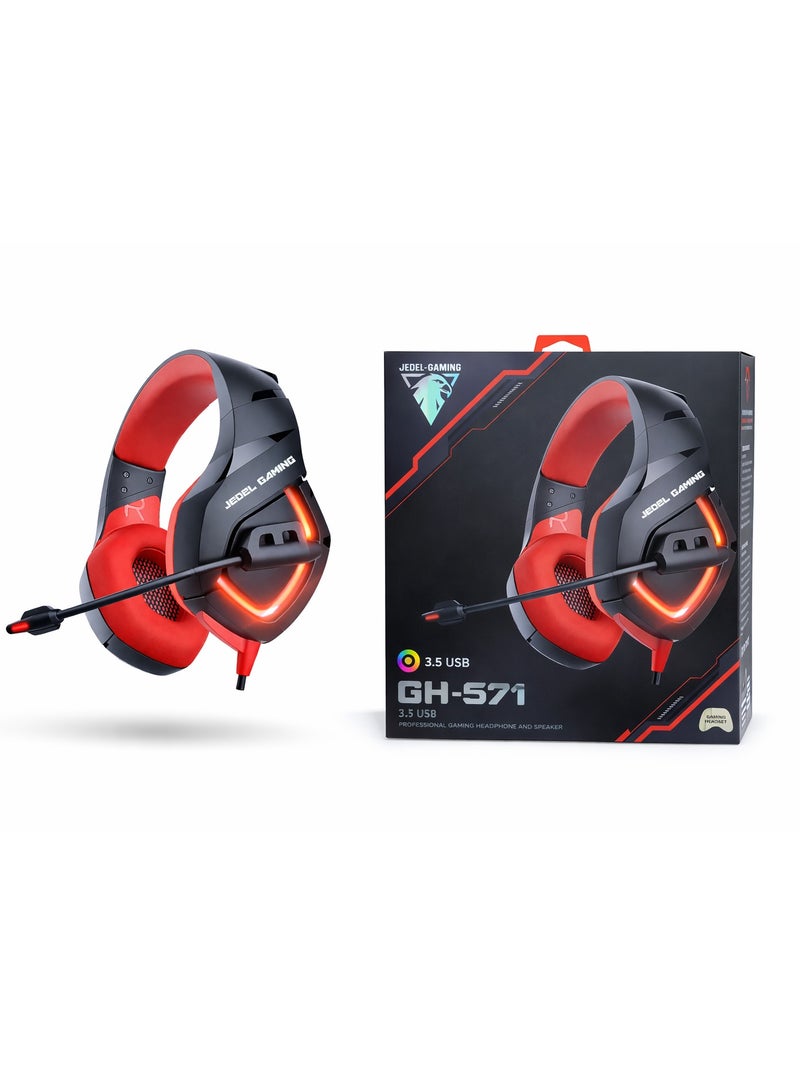 جي ديل سماعة رأس للألعاب JEDEL GH571 سلكية تغطي الأذن مع إضاءة RGB، لون أسود - Image 2