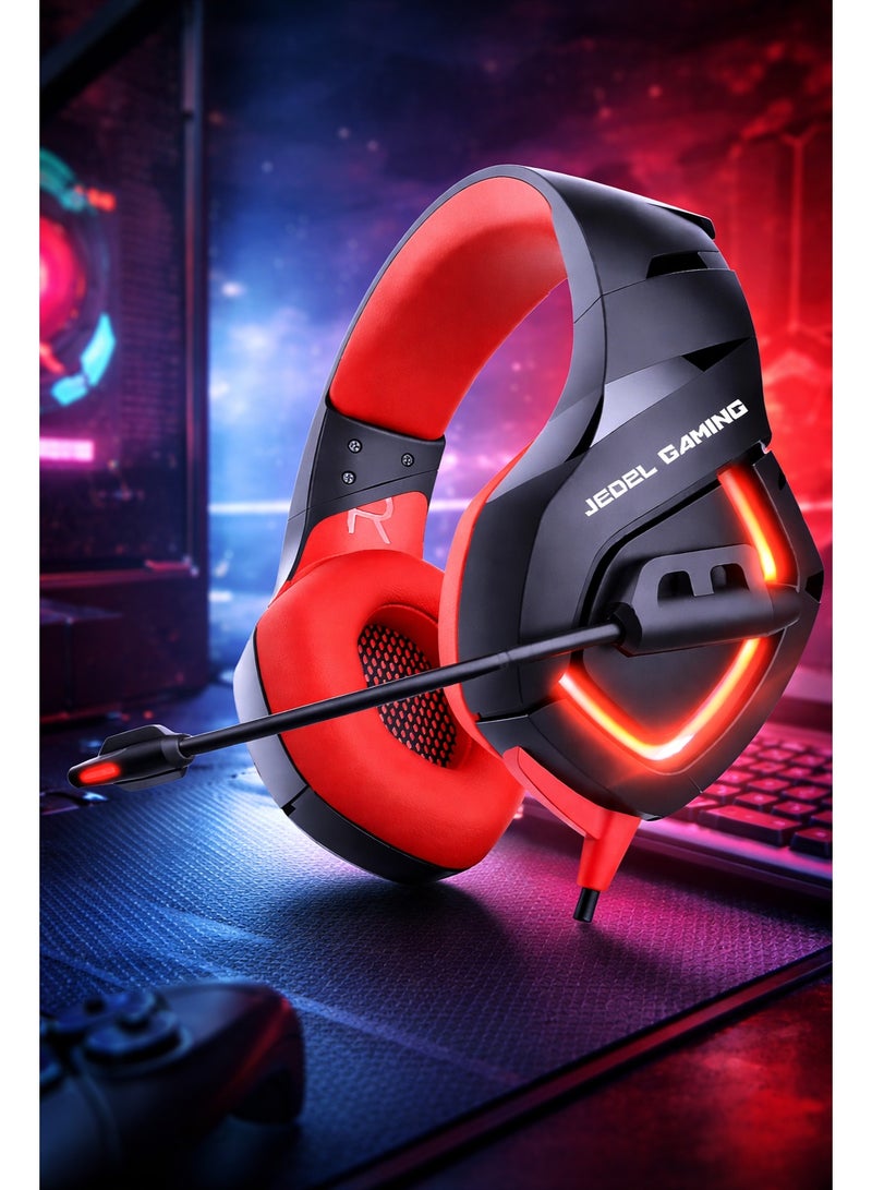جي ديل سماعة رأس للألعاب JEDEL GH571 سلكية تغطي الأذن مع إضاءة RGB، لون أسود - Image 3