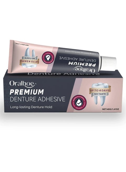 Waterproof Denture Adhesive, Zinc-Free Dental Adhesive for Dentures, Secure Denture Glue with Strong Grip, Travel Size (40g, 1.41oz)
