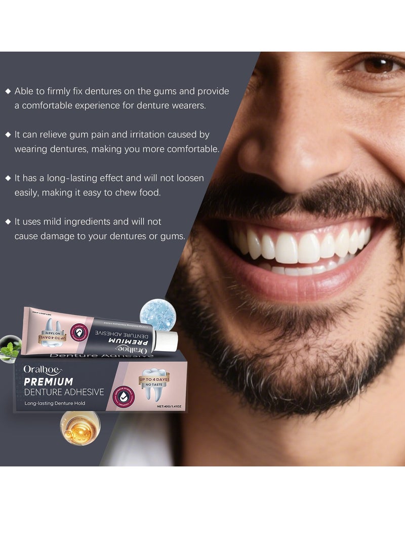 أورالحوي لاصق طقم الأسنان المقاوم للماء، لاصق للأسنان خالٍ من الزنك، غراء طقم الأسنان مع قوة تثبيت قوية، حجم السفر (40 جرام، 1.41 أونصة) - Image 5