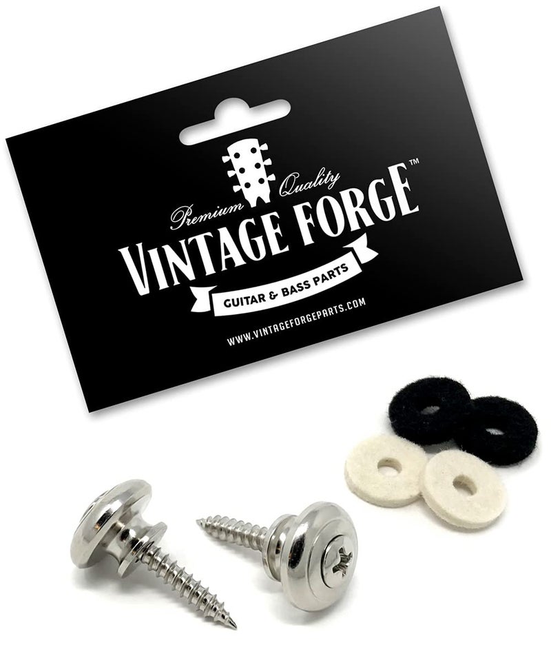 Vintage Forge Guitar Strap Buttons Nickel Mushroom Head for Guitar and Bass (2) with Screws and Felt Washers Universal Fit for Ibanez, ESP, Schecter, Jackson and more SB110-NKL - Image 3