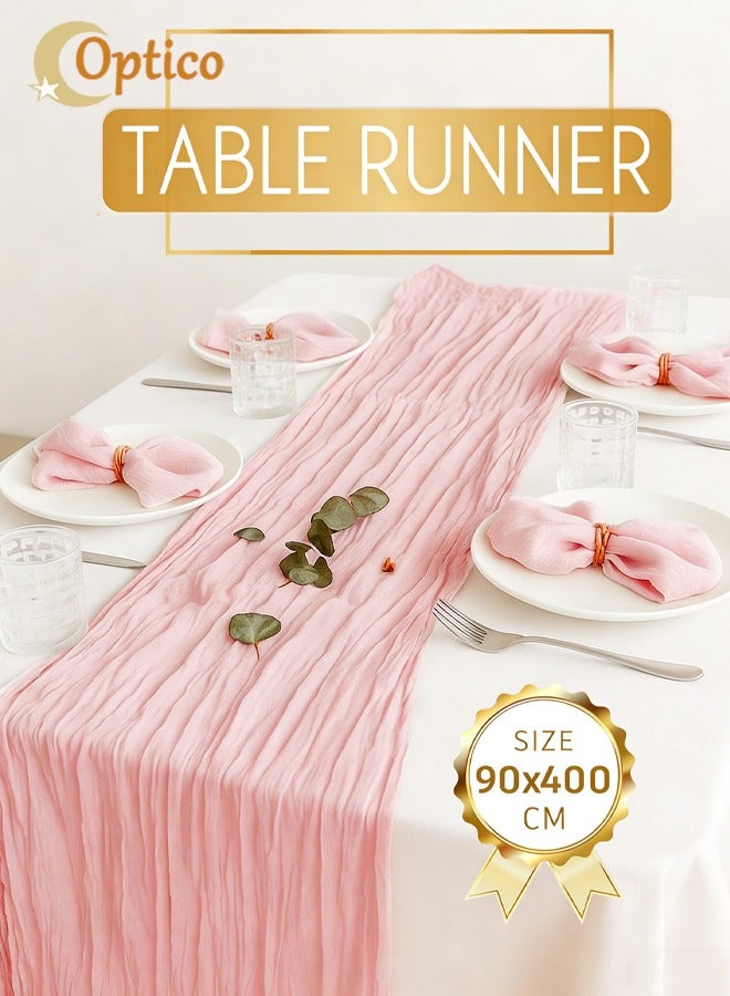 Optico Table Runner, 90 x 400cm Cheesecloth Table Runner 13ft Long Runner Romantic Table Decor Rustic Sheer Runner for Baby Bridal Shower Wedding Holiday Party Table Decoration (Pink) - Image 1