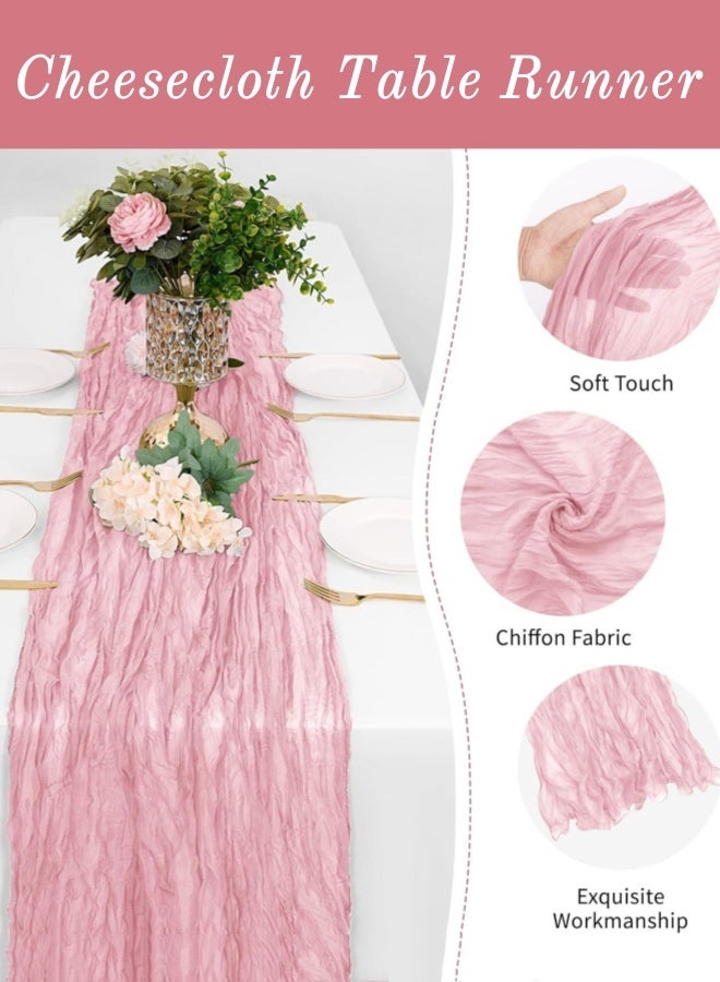 Optico Table Runner, 90 x 400cm Cheesecloth Table Runner 13ft Long Runner Romantic Table Decor Rustic Sheer Runner for Baby Bridal Shower Wedding Holiday Party Table Decoration (Pink) - Image 4