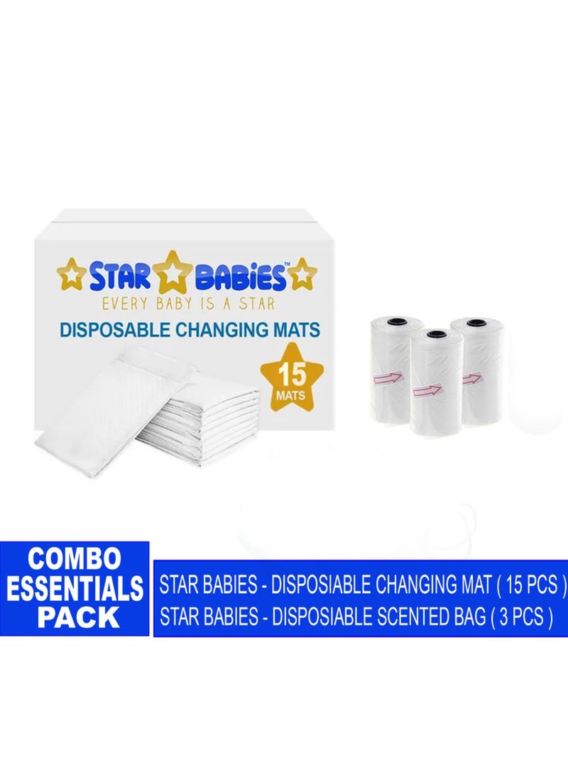 STAR BABiES Baby Essentials Pack Of 2 Changing Mat 15Pcs Scented Bag 3Pcs White - Image 1